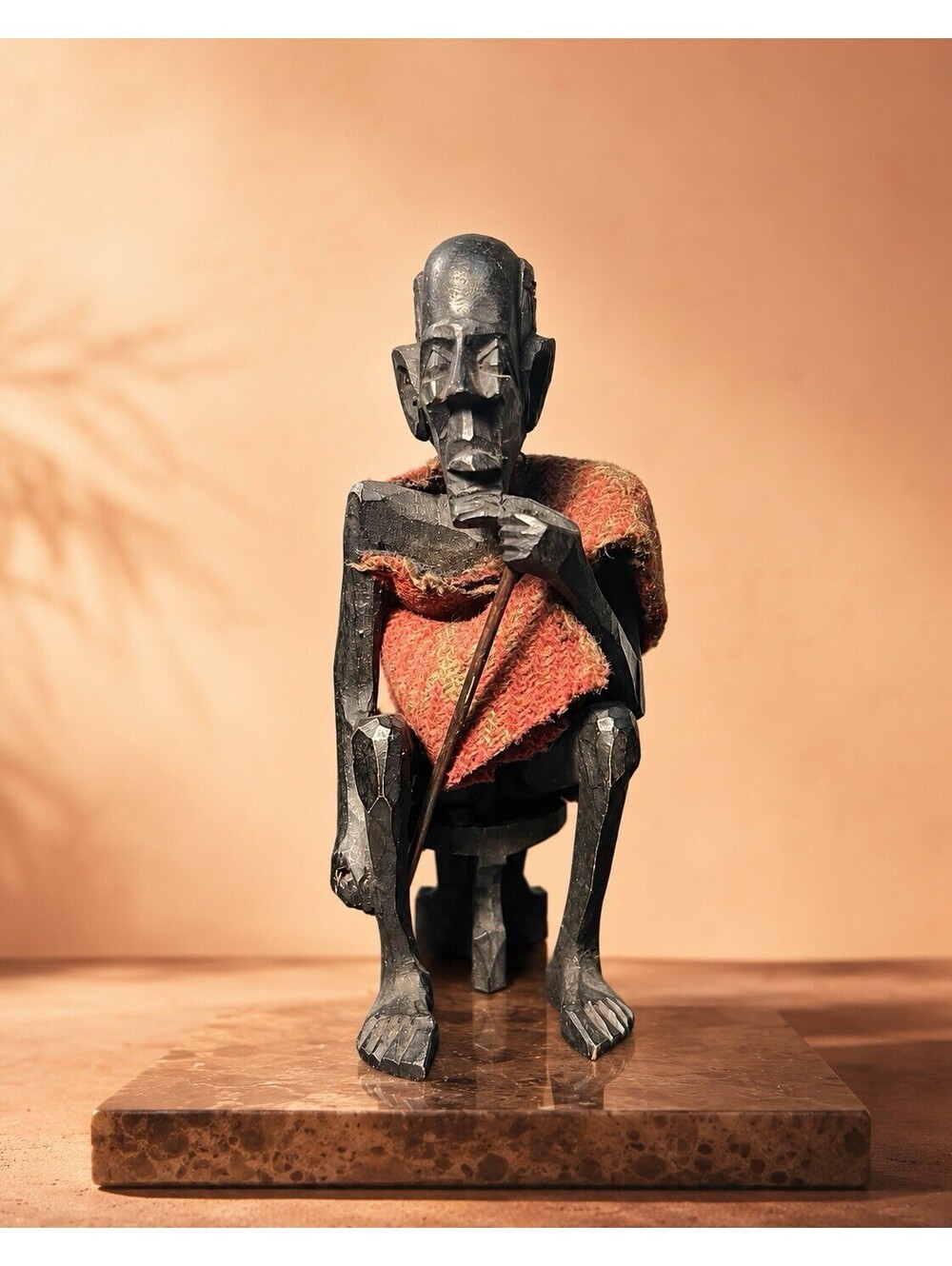 Kenyan Vintage 1970s Carved Wood Mzee Elder Figure Robe Cane, 6.5”